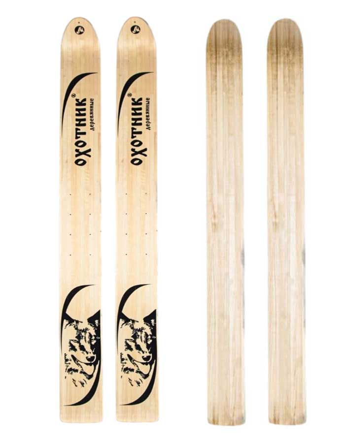 Лыжи охотничьи Охотник деревянные 155х15 см с кожаным креплением 3в1  (Маяк)