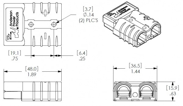 Разъем для АКБ Anderson Power Products SB50 с монтажным креплением, серый, 36V (шт.)