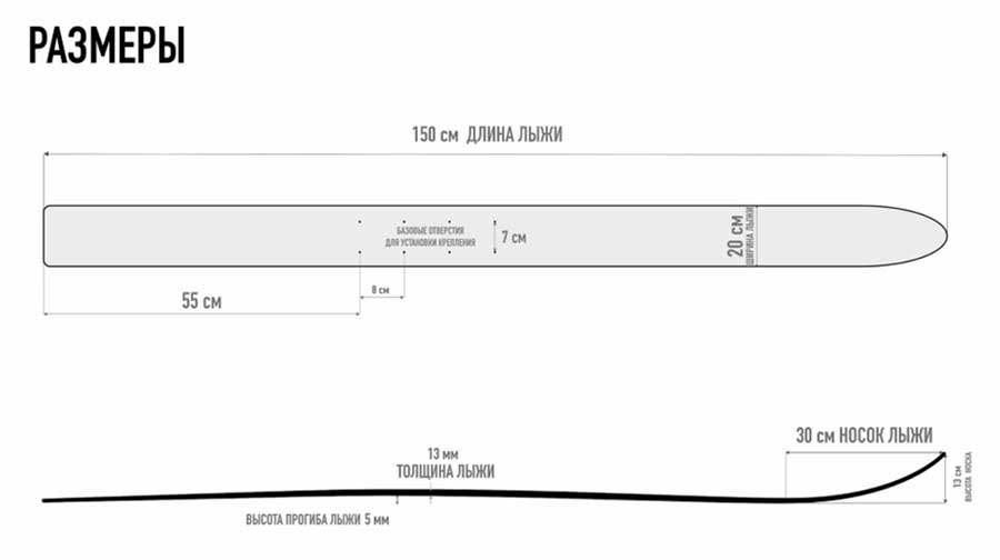 Лыжи охотничьи Таежные дерево-пластик 150х20 см (Маяк)