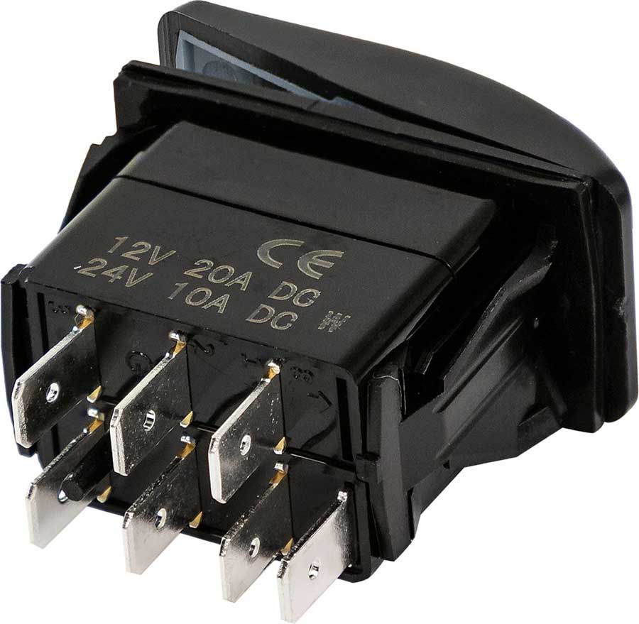 Переключатель трехпозиционный ON-OFF-ON 12В, 20А, 7р с подсветкой