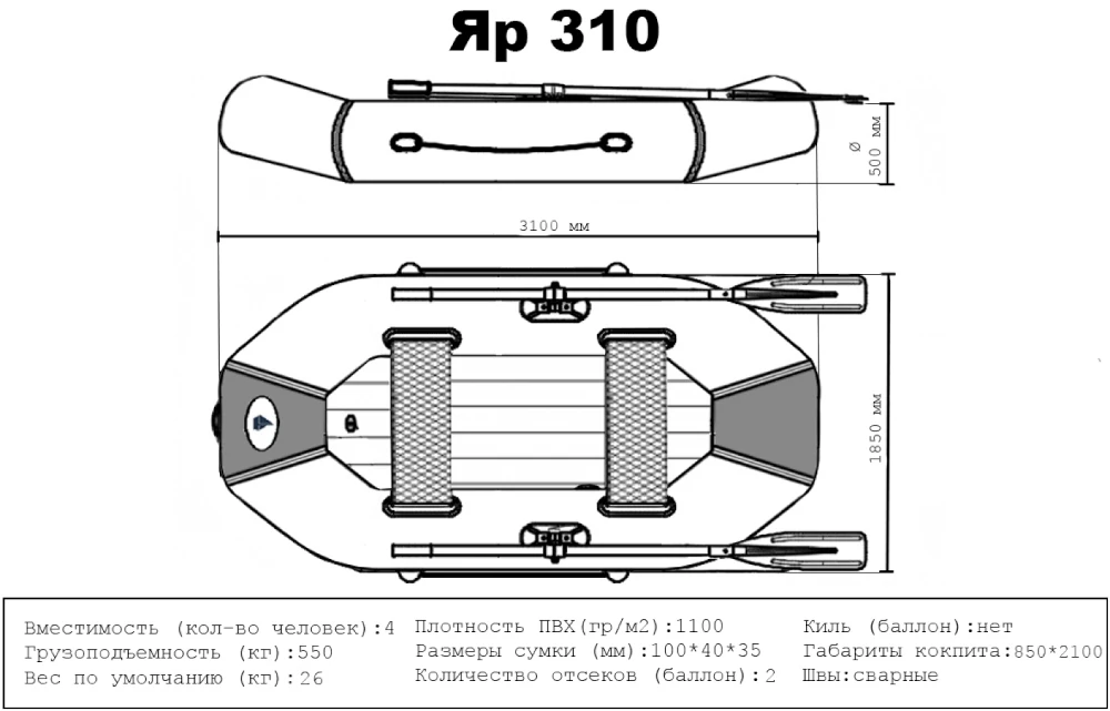 Надувная лодка ПВХ Yar (Яр) 310 НДНД