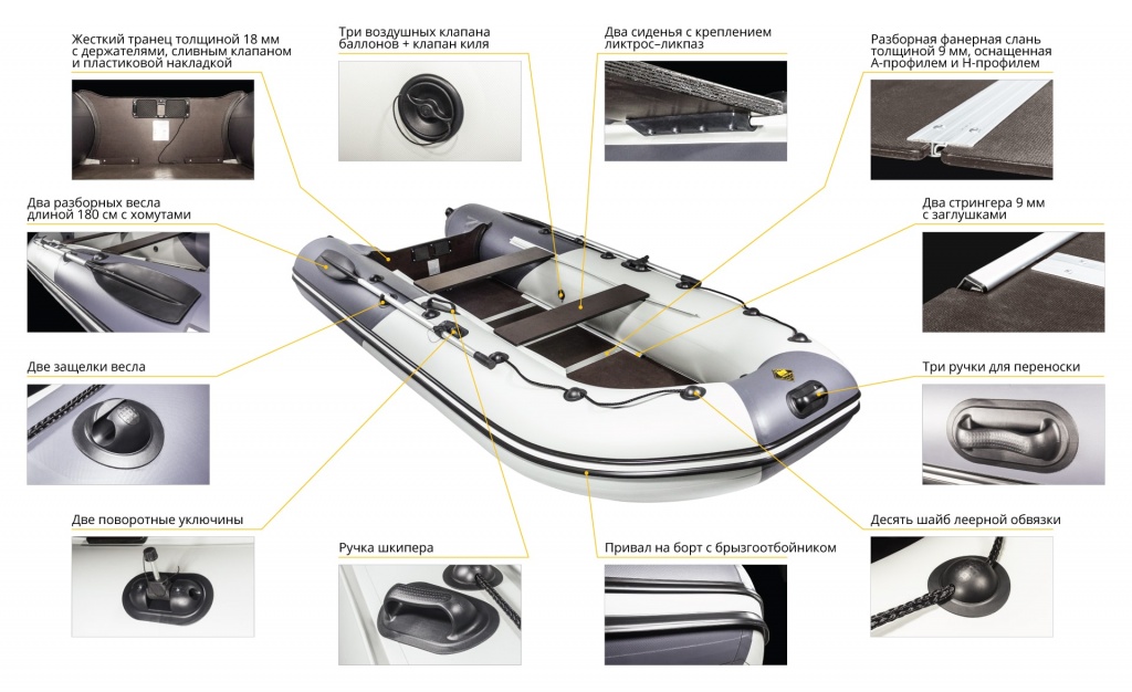 Надувная лодка Ривьера Компакт 3400 СК "Комби" светло-серый/графит