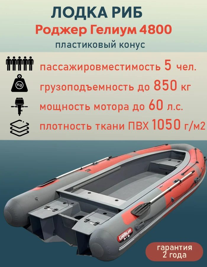 Лодка РИБ Роджер Гелиум 4800 (пластиковый конус)