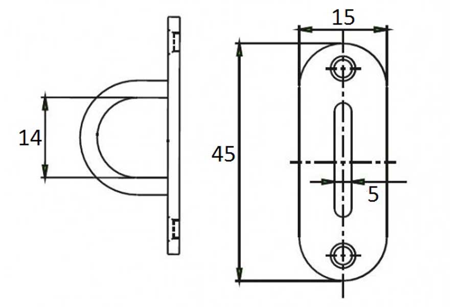 Серьга с овальной крепежной пластиной 45х15 мм., нерж. сталь
