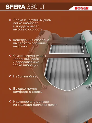 Надувная лодка ПВХ Роджер Сфера 3800 Лайт (НДНД, БЕЗконусная)