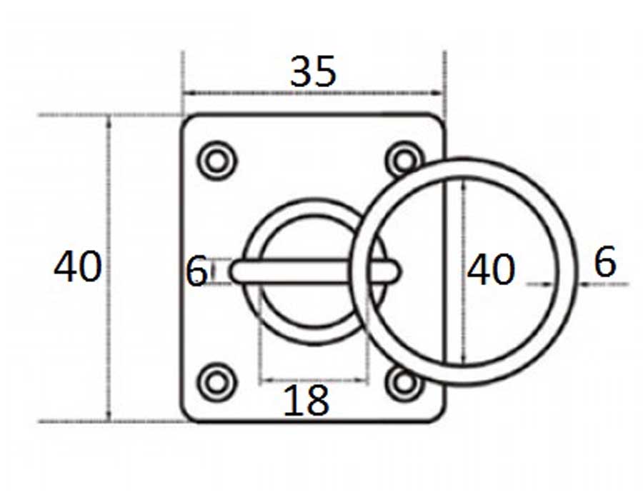 Крепежная планка 40х35 мм с поворотной проушиной 6 мм и кольцом, нержавеющая сталь (Cim)