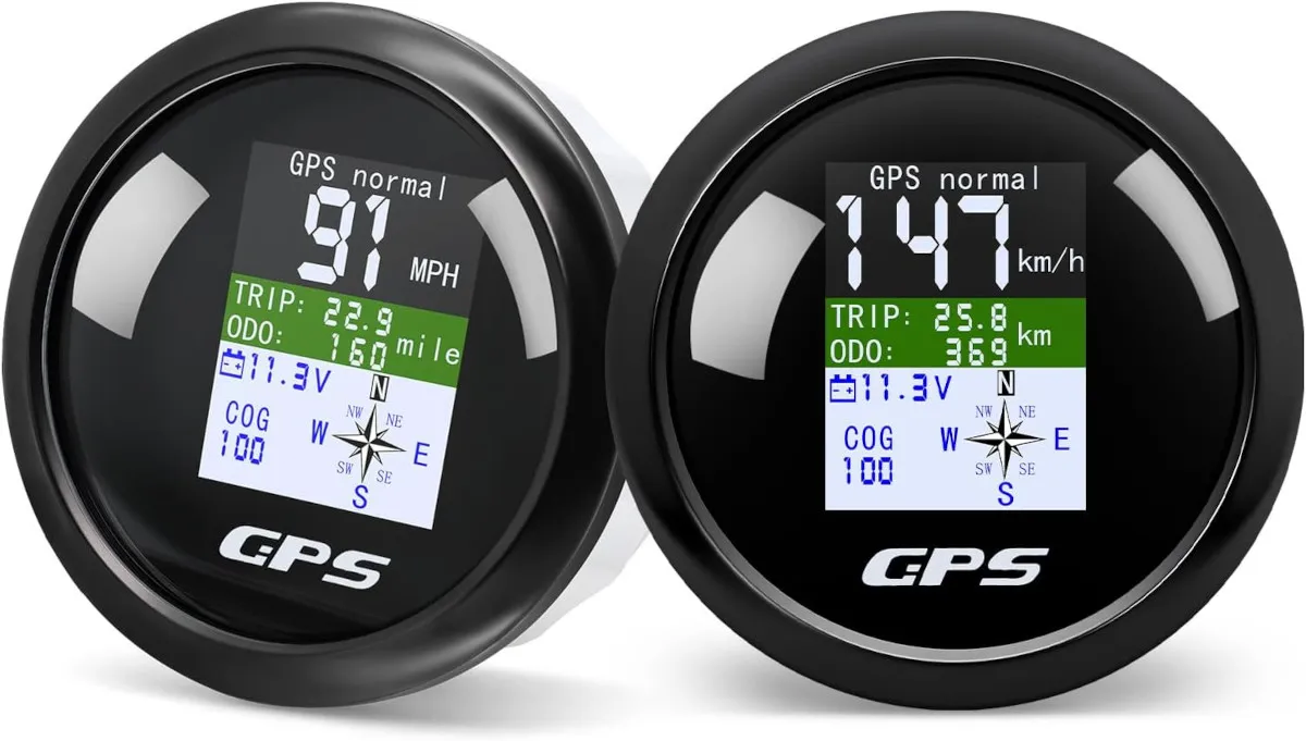 GPS-спидометр электронный, черный циферблат, черн. ободок, выносная антенна, д. 85 мм.