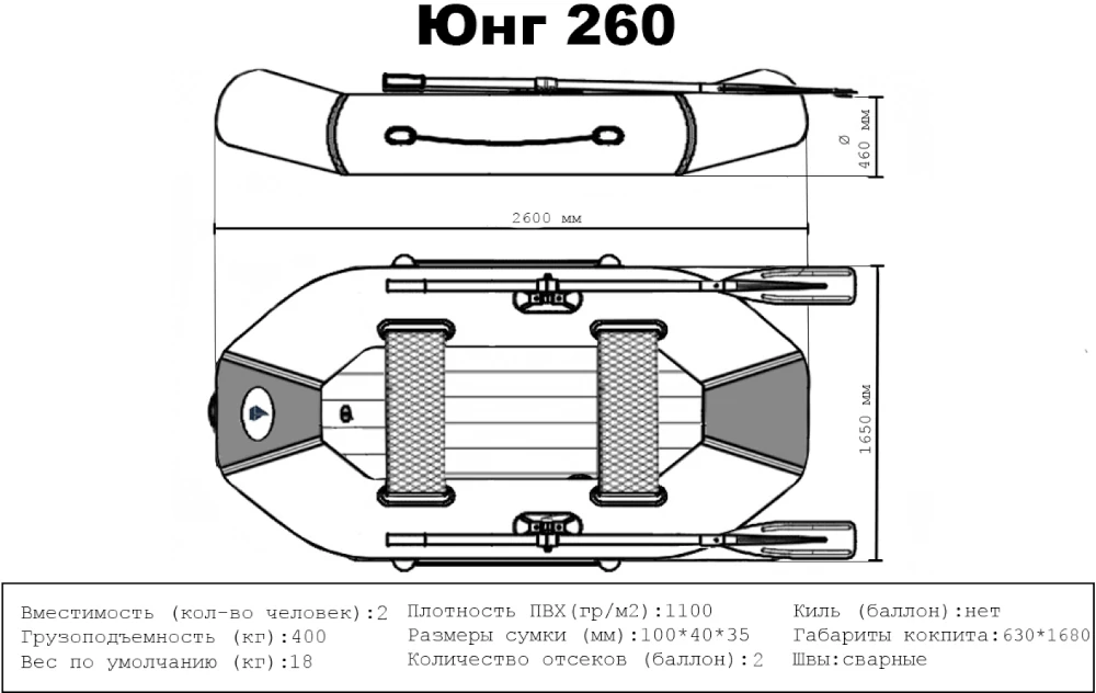 Надувная лодка ПВХ Young (Юнг) 260 НДНД