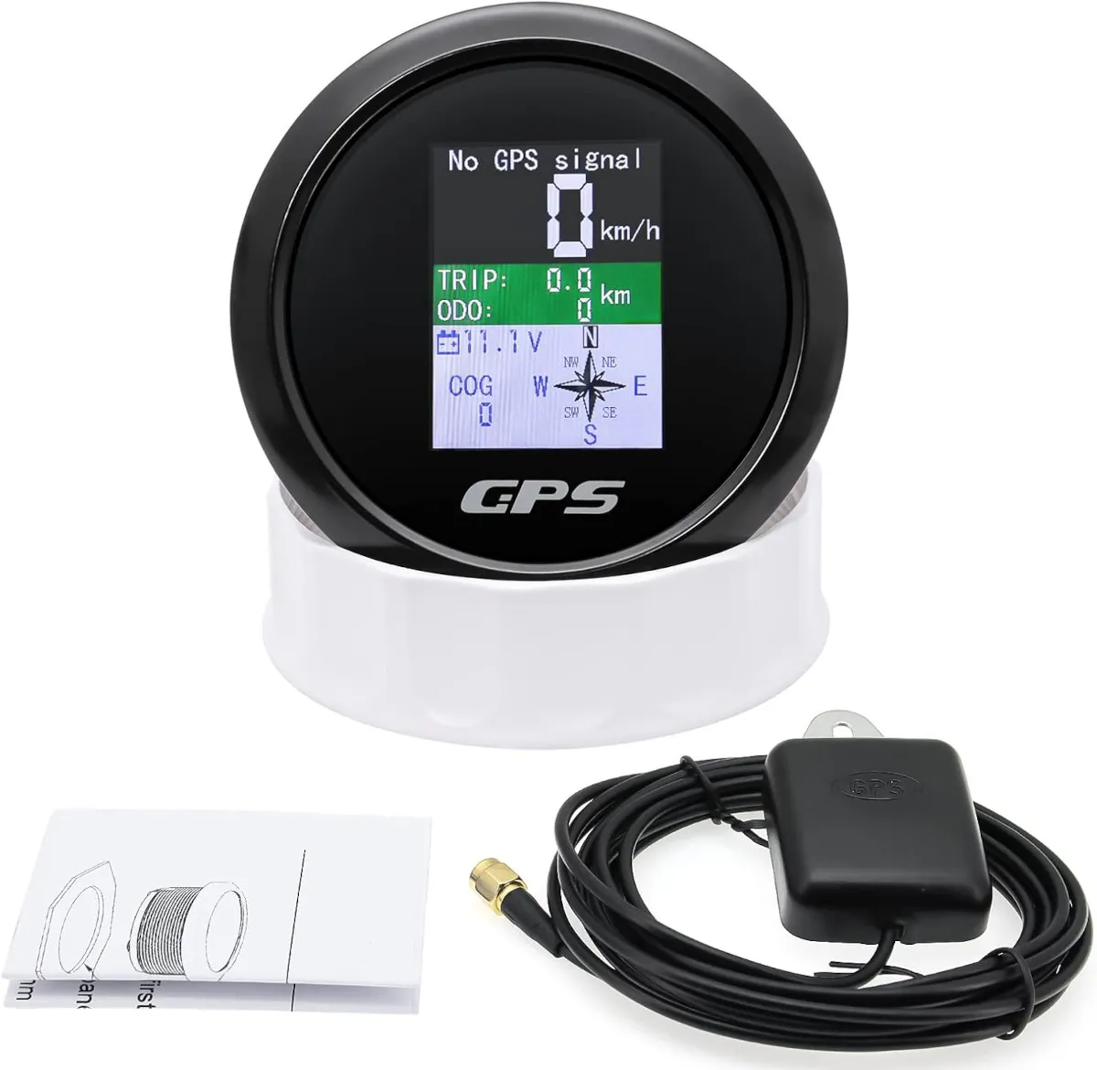 GPS-спидометр электронный, черный циферблат, черн. ободок, выносная антенна, д. 85 мм.