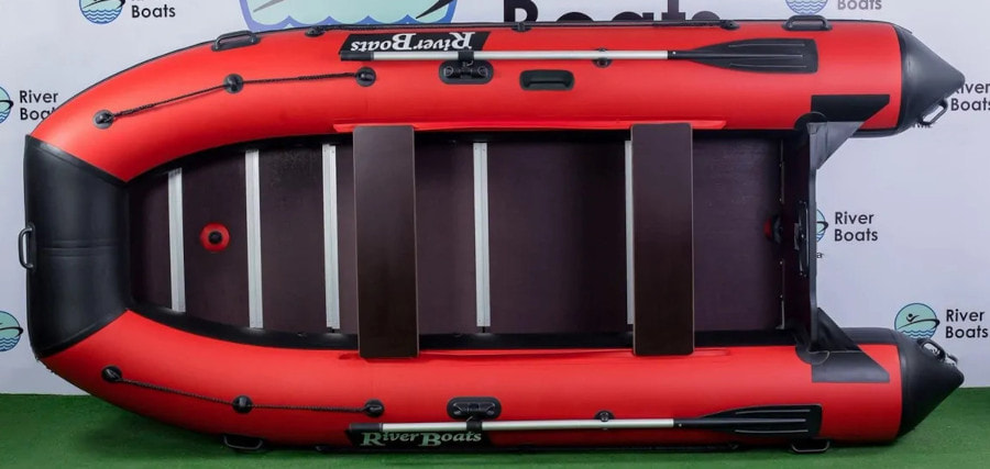 Надувная лодка ПВХ RiverBoats RB 430 (красно-черный, киль, слань)
