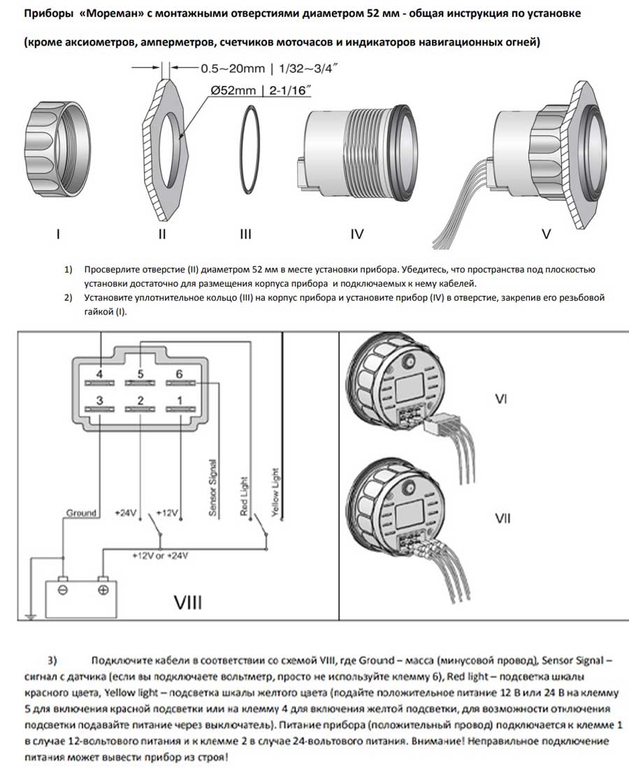 Трим-указатель Johnson/Evinrude/Suzuki, 0-88 Ом, черный циферблат, ∅ 52 мм