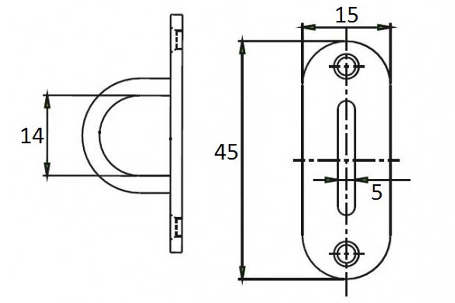 Крепежная планка овальная 45х15 мм с проушиной 5 мм, нержавеющая сталь (Cim)