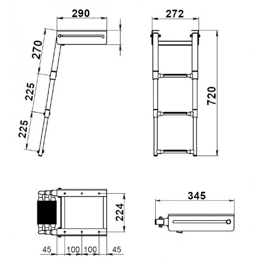 Трап телескопический 3 ступеньки, 272 мм (белый пластик)