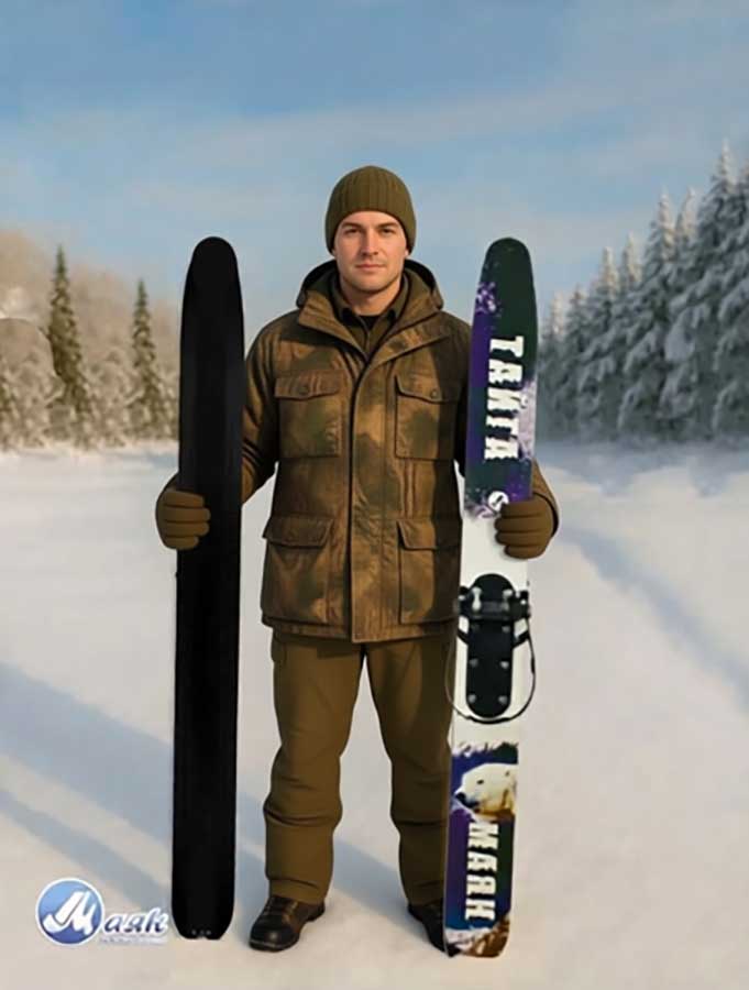 Лыжи охотничьи Тайга дерево-пластик 185х15 см с креплением Вятка (Маяк)