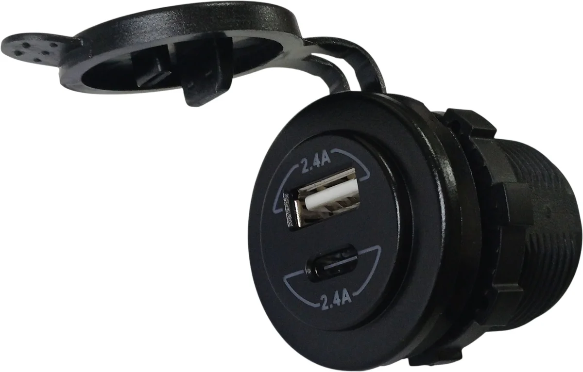 Разъем USB 2.4А + Type-C 2.4А (синяя подсветка)