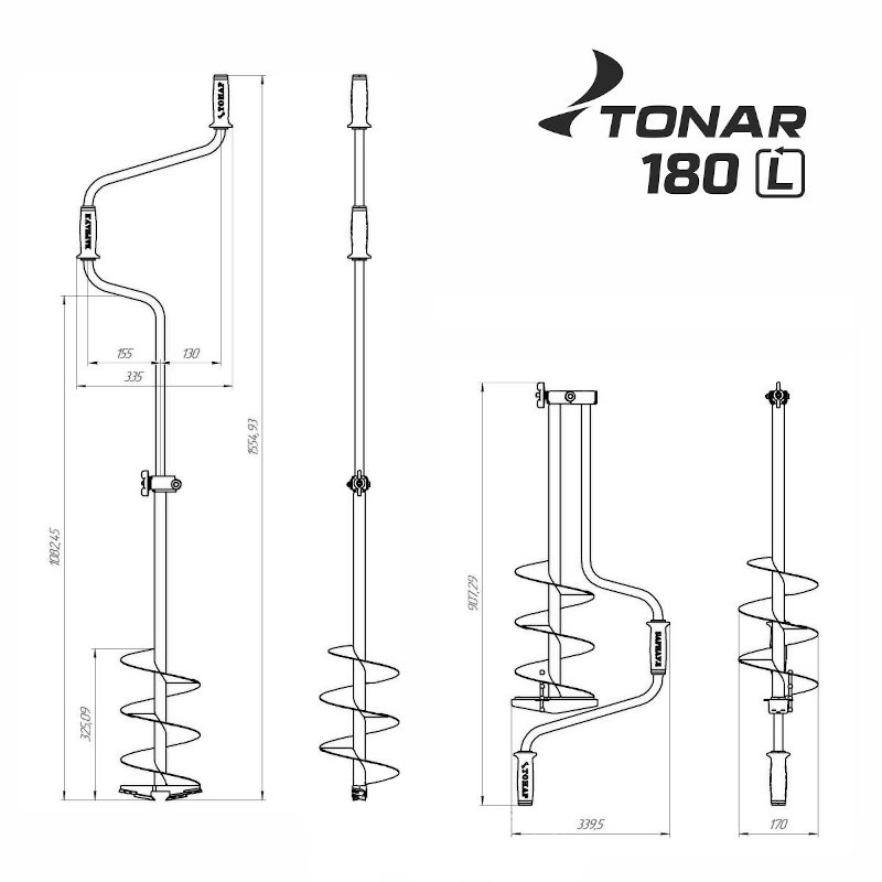 Ледобур Тонар ЛР-180Д (левое вращение, цельнотянутый шнек), 180 мм.