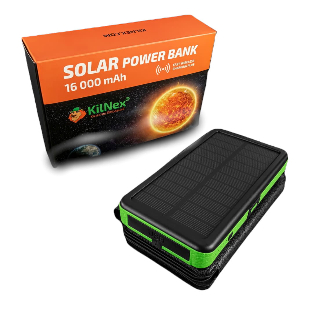 Солнечное портативное зарядное устройство KILNEX POWER BANK 16000 “LEXX”