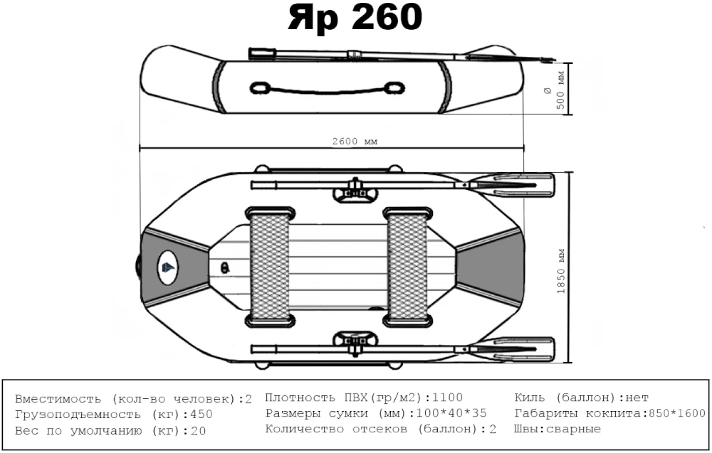 Надувная лодка ПВХ Yar (Яр) 260 НДНД