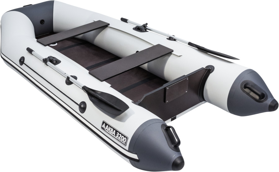 Надувная лодка ПВХ Аква 3200СКК (слань-книжка + киль) cветло-серый/графит