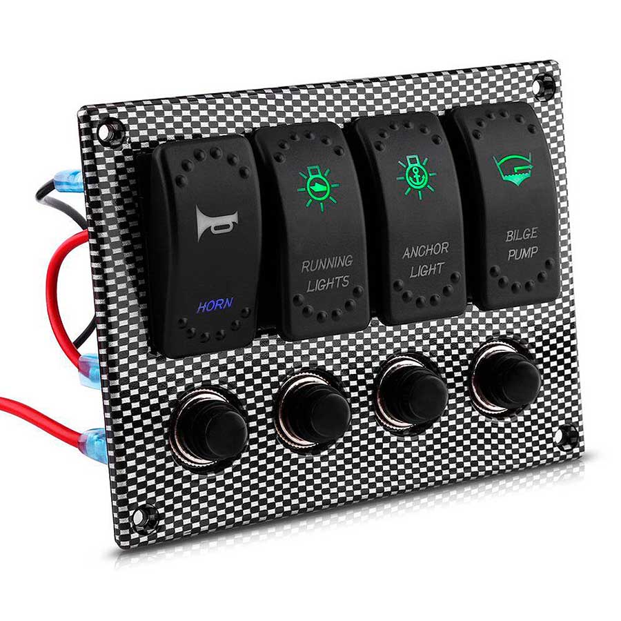 Панель борт. питания, 4 переключателя со светодиодной подсветкой, 12/24 В 