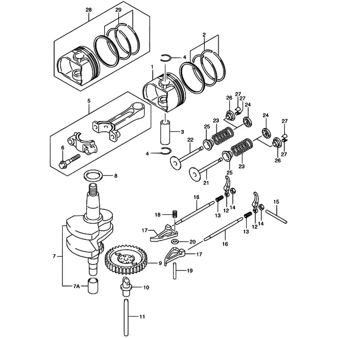 Коленчатый вал и поршень Suzuki