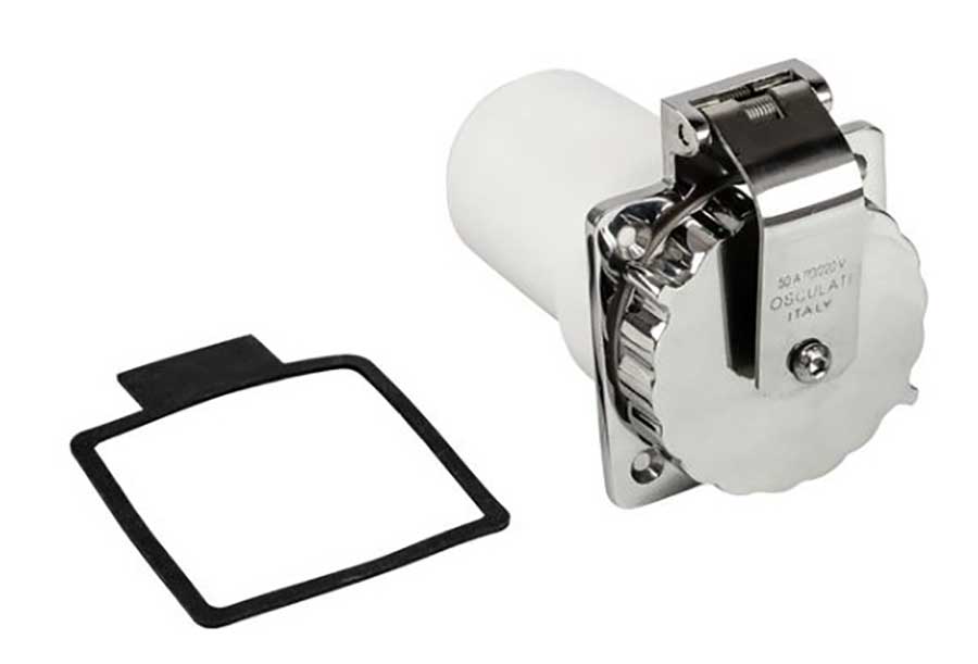 Розетка берегового питания Osculati с резьбовой крышкой, 50А, 110/220В, нерж. сталь