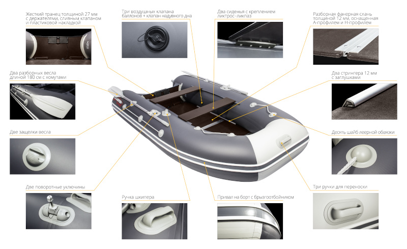 Надувная лодка ПВХ Таймень LX 3400 СК графит/светло-серый (фанерный пайол)