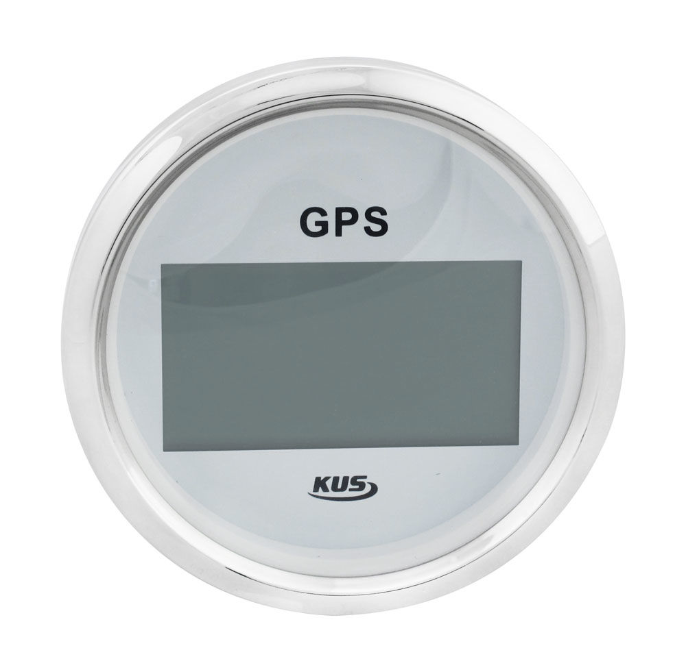 GPS-спидометр электронный KUS, белый циферблат, нерж. ободок, выносная антенна, д. 85 мм.