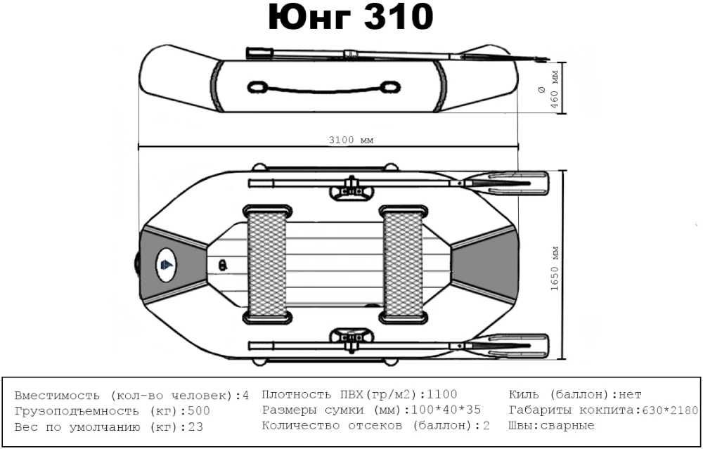 Надувная лодка ПВХ Young (Юнг) 310 НДНД