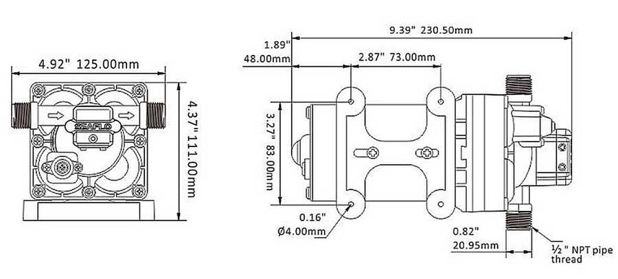 Помпа водоподающая мембранная SeaFlo, 15 л/мин, 24 В, 4 бара, SFDP2-040055-42