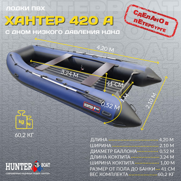 Надувная лодка ПВХ Хантер 420 А