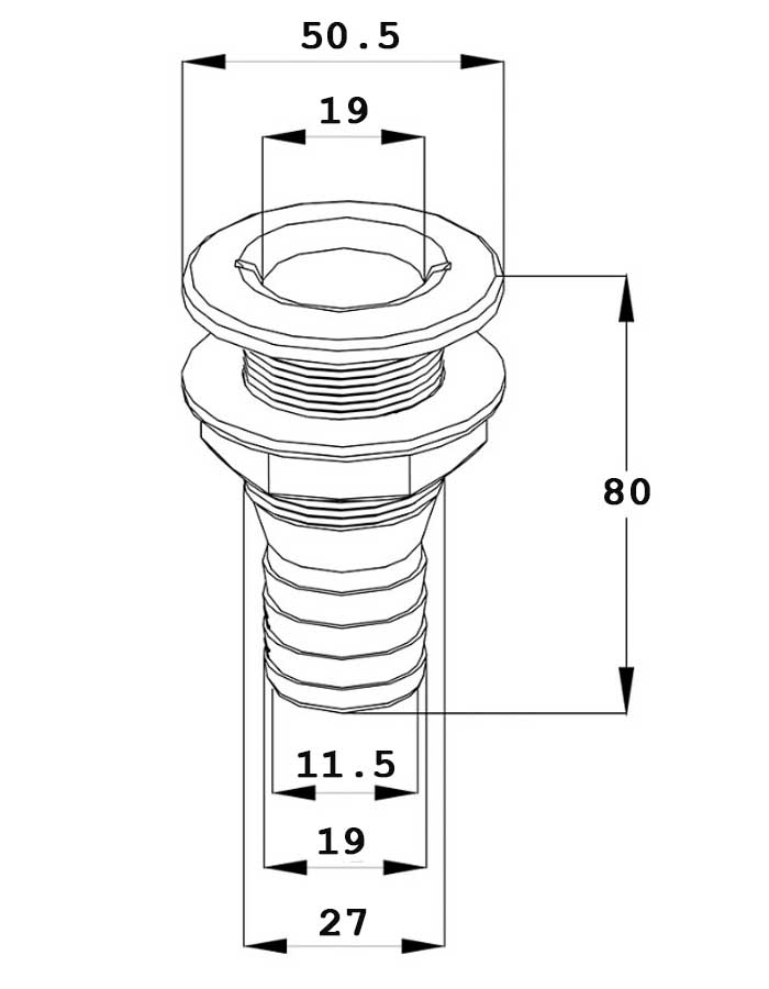 Разъем водосброса под шланг 19 мм, пластик