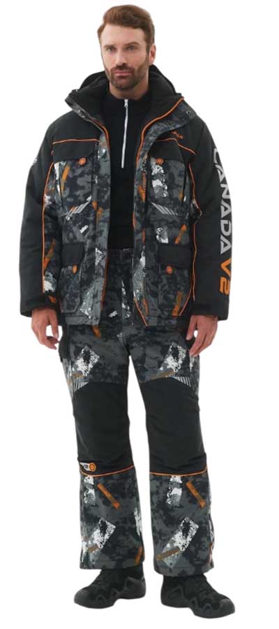 Костюм зимний Хантсмен Канада V2 -35°С, камуфляж/черный (ткань Исландия)