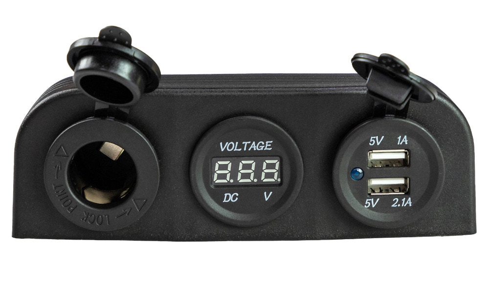 Панель с USB-разъемом 5В 2.1А, прикуривателем и вольтметром, арт. 00178317