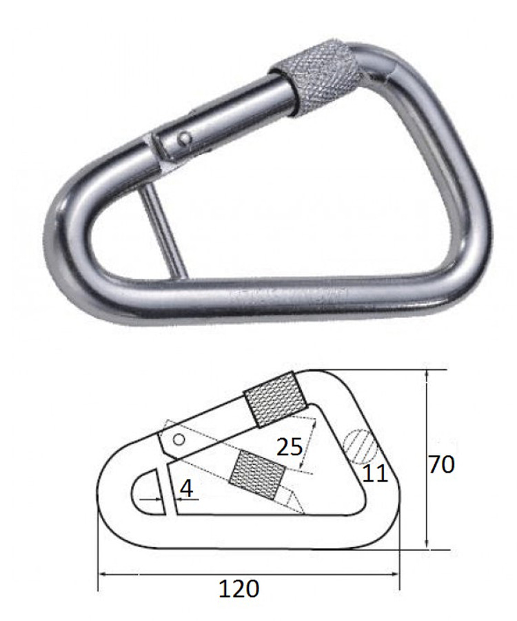 Гак-карабин треугольный 120х70 мм. с перемычкой 4 мм.