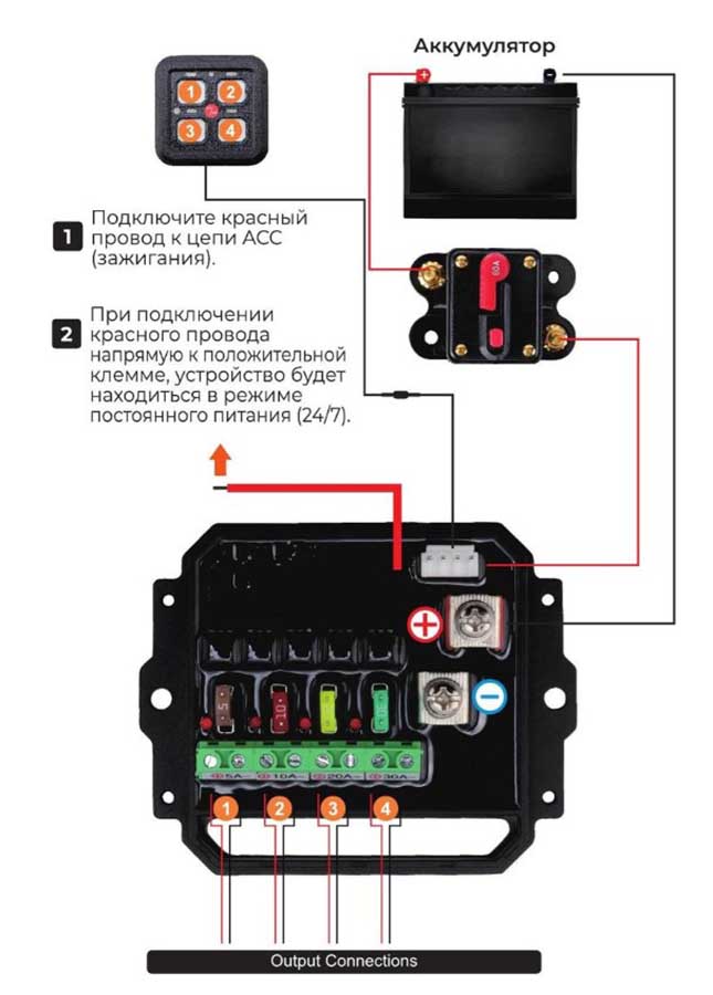 Панель управления Marine Rocket, 4 кнопки, 2 ряда, RGB подсветка, 12/24 В