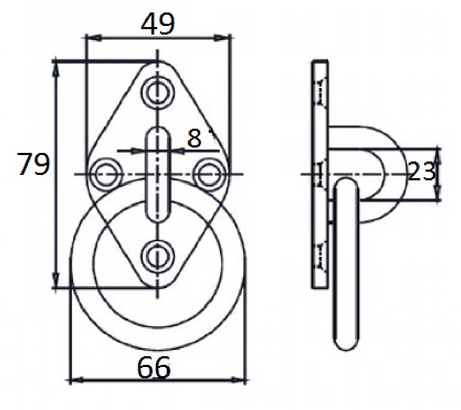 Крепежная планка ромб 79х49 мм с проушиной 8 мм и кольцом, нержавеющая сталь (Cim)