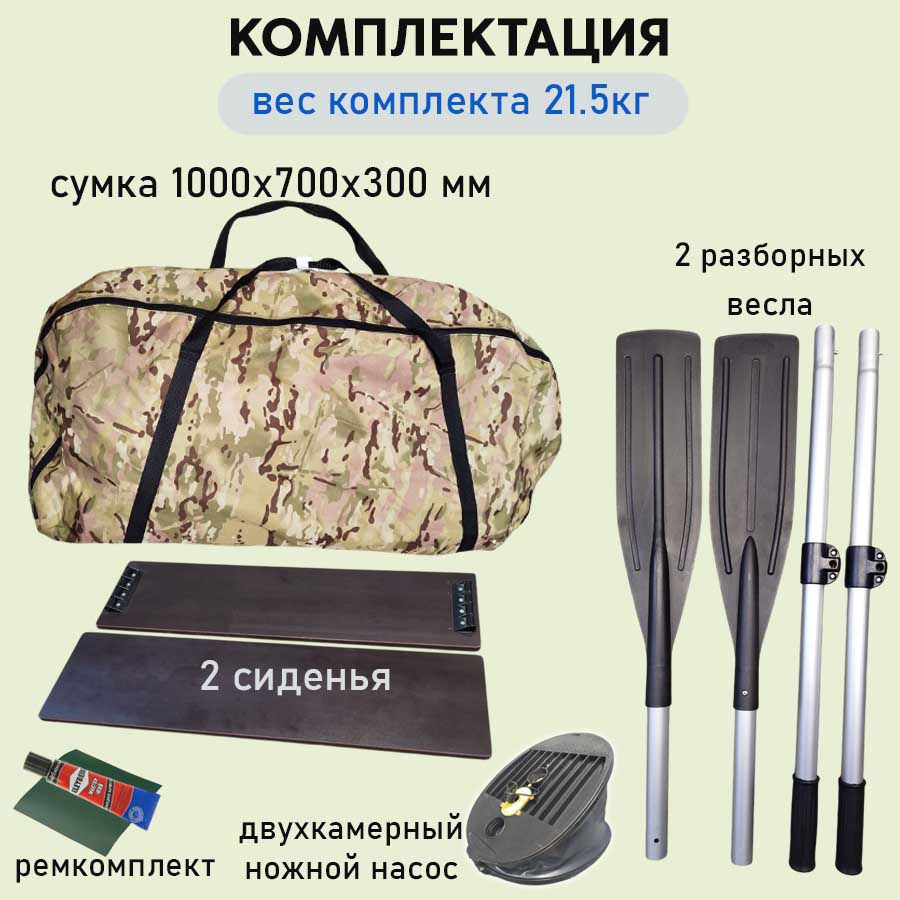 Надувная лодка ПВХ Роджер Стандарт 2800 с привальным брусом, зеленый