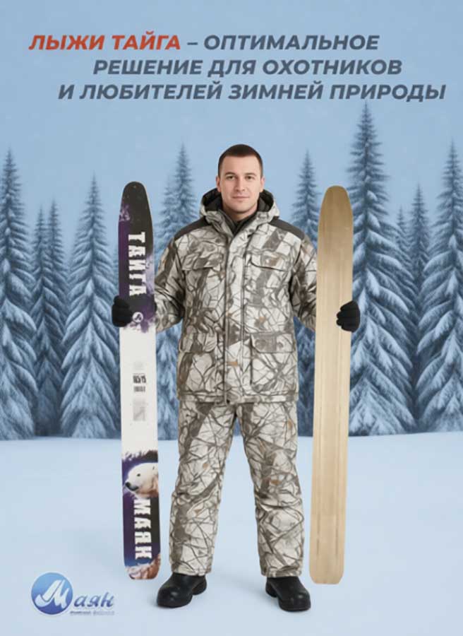 Лыжи охотничьи Тайга деревянные 165х15 см с креплением Вятка (Маяк)