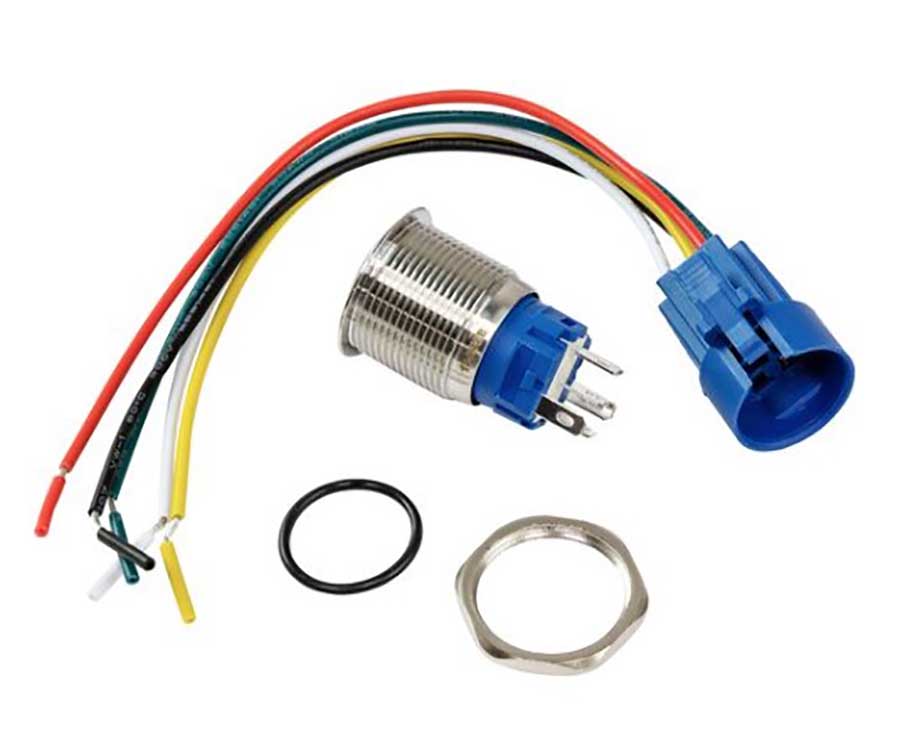 Выключатель с фиксацией 12/24В 5А, OFF-ON 5P D19, IP67, синяя подсветка, нерж. сталь