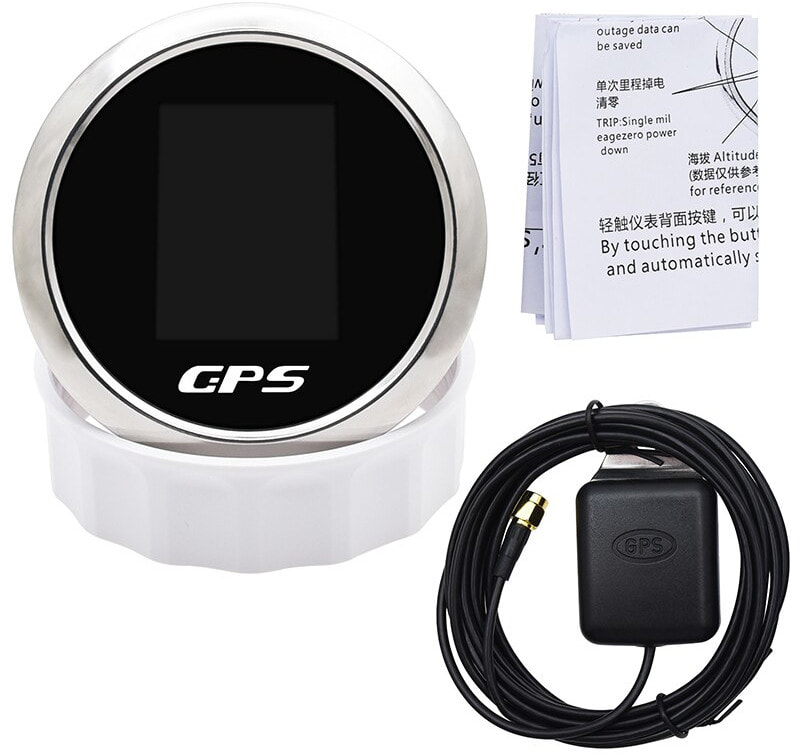 GPS-спидометр электронный, черный циферблат, нерж. ободок, выносная антенна, д. 85 мм.