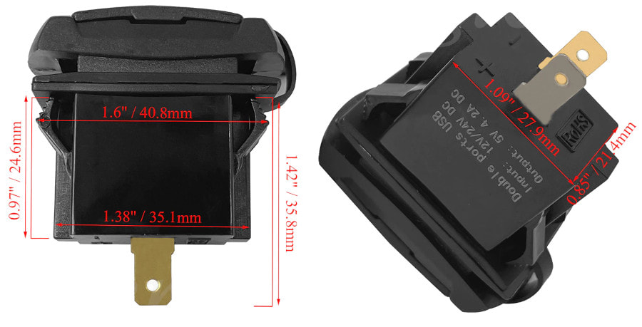 Разъем USB 2А (2 порта, быстрая зарядка QC3.0, вольтметр, синяя подсв.)
