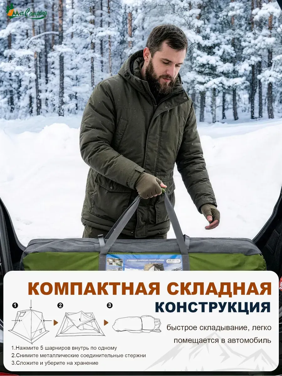 Палатка (баня) 3-х слойная для зимней рыбалки MirCamping КУБ 2,8х2,8х2,05 м 