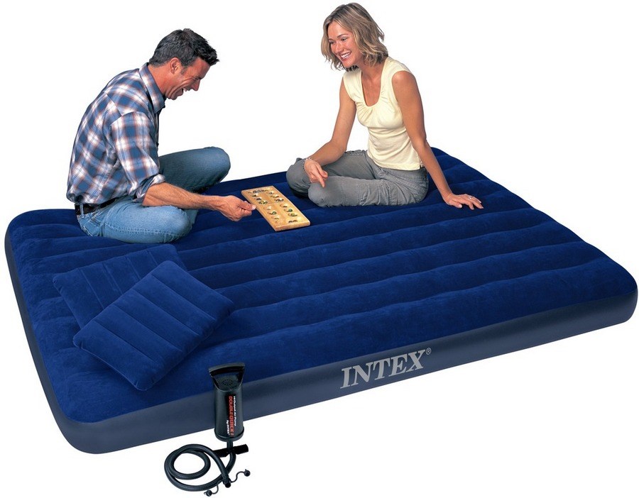Надувной матрас-кровать Intex, 152x203x22 см. с подушками и насосом
