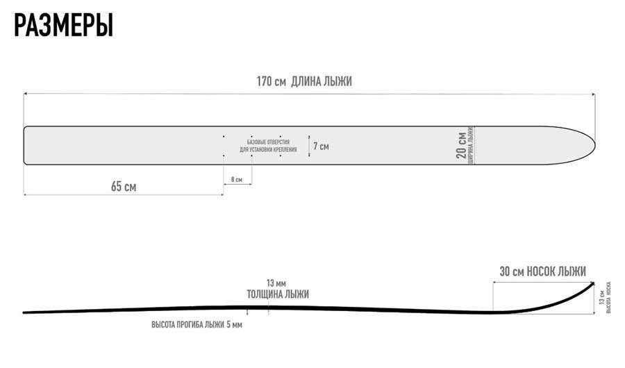 Лыжи охотничьи Таежные деревянные 170х20 см (Маяк)