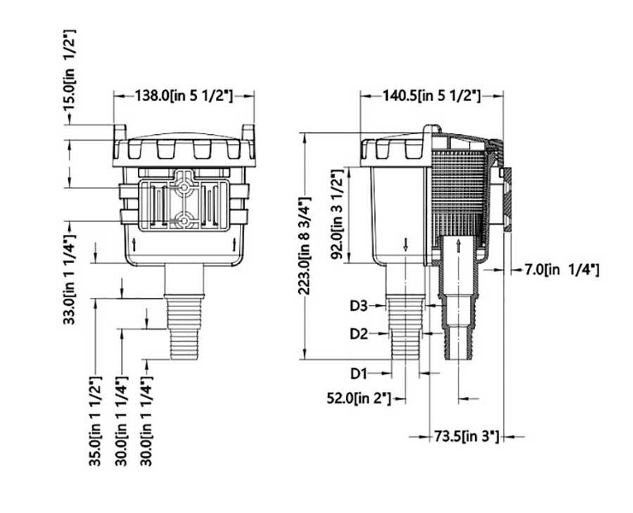 Фильтр забортной воды SeaFlo под шланг 25/32/38 мм, пластик