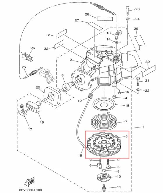 Заводной барабан (катушка намотки) для лодочного мотора Yamaha F4-F6 