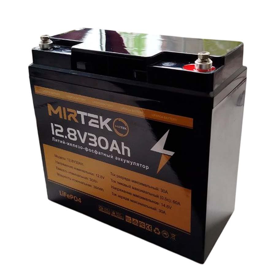 Аккумуляторная батарея Mirtek LiFePO4, 12.8 V, 30 Ah