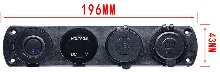 Панель с USB-разъемом 5В 2.1А, прикуривателем, вольтметром и кнопкой вкл/выкл (красная подсветка)