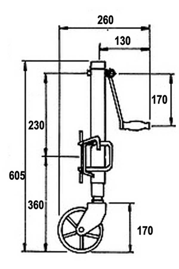 Опорное колесо, поворотный хомут, нагрузка 450 кг